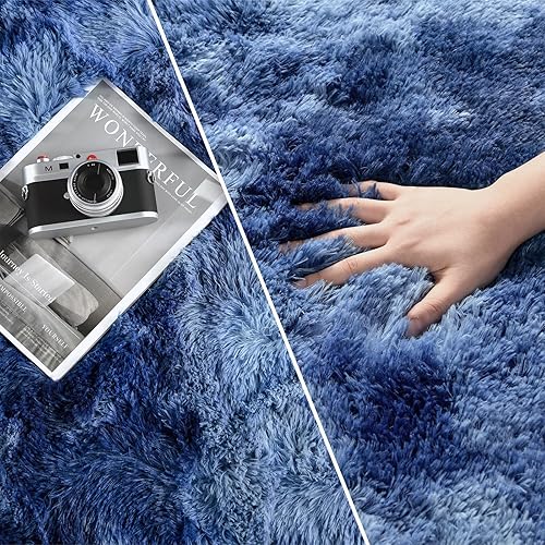 Miniatura 9 de Alfombras grandes de felpa de 5 x 8 pies, alfombras peludas de felpa teñidas para sala de estar, alfombras peludas ultra suaves y esponjosas para