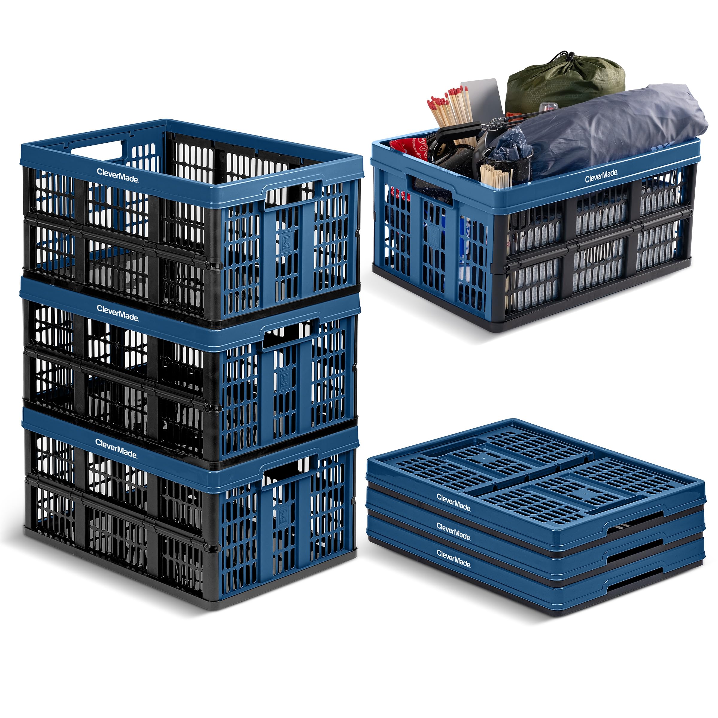 CleverMade Collapsible Utility Crate (Recycled) - 45L - Ocean (3PK)