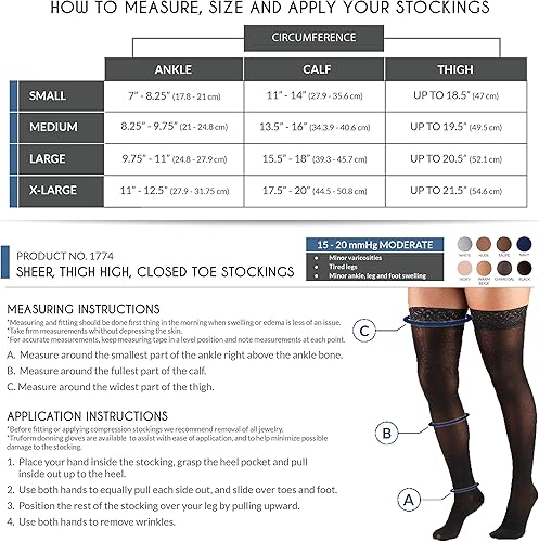 Miniatura 2 de Truform Medias de compresión transparentes, 15-20 mmHg, longitud alta hasta el muslo para mujer, 20 denier, beige, XL