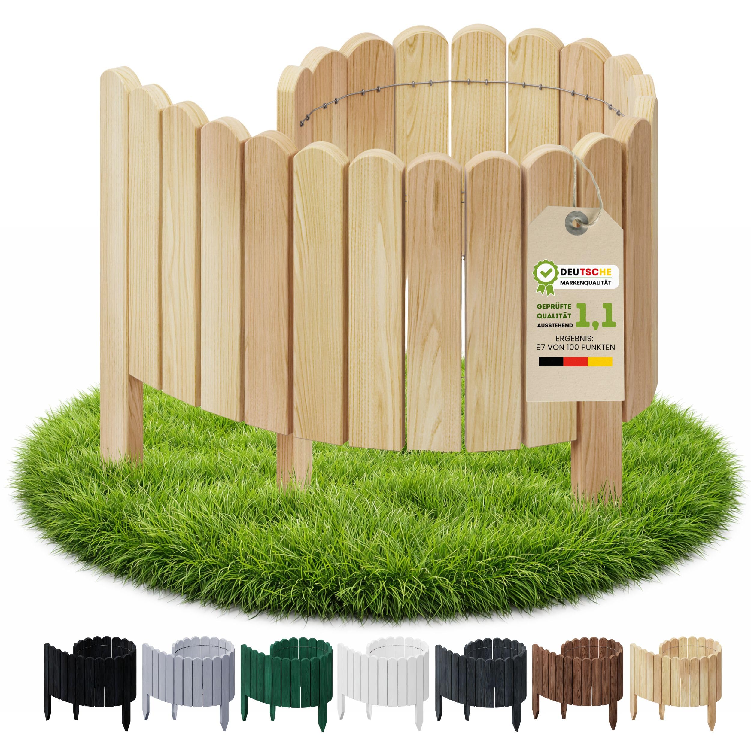 Floranica Garden Border Lawn Edging 40 x 100 cm Natural Wooden Lawn Edge Garden Fence Wooden Fence Flexible Roll Border