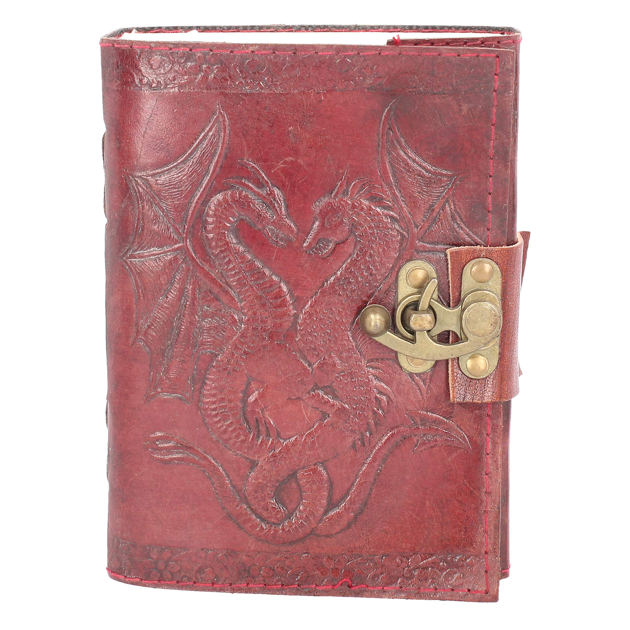 Blue Pirate Brown Double Dragon Leather Embossed Journal & Lock