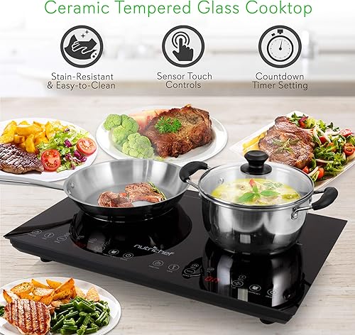 Miniatura 4 de NutriChef Cocina de inducción eléctrica dual de 120 V  1800 W portátil de cerámica digital para encimera de cocina de doble quemador con bloqueo de