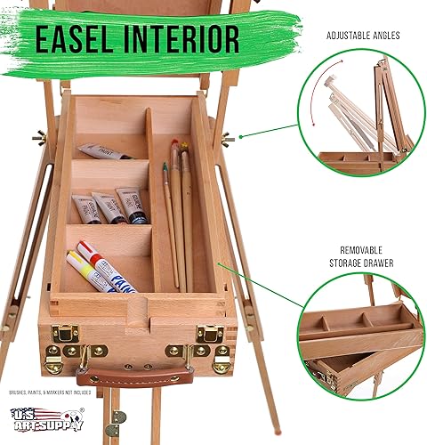 Miniatura 8 de US Art Supply Coronado Caballete de madera grande estilo francés para campo y estudio con cajón de artista paleta madera de haya premium trípode de
