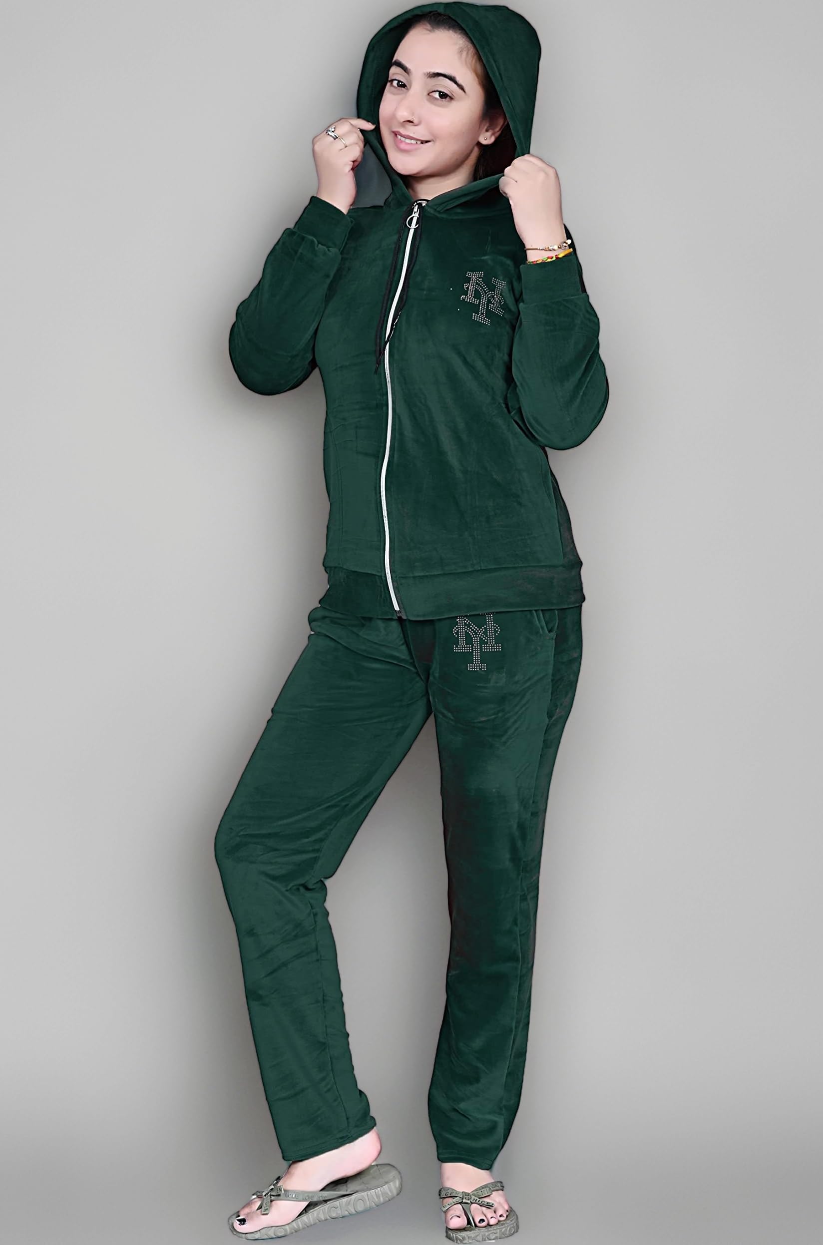 - Velvet Suit Tracksuit for Women | Solid Winter Dress for Women Track Suit Hood with Pajama Set Women Winter Wear
