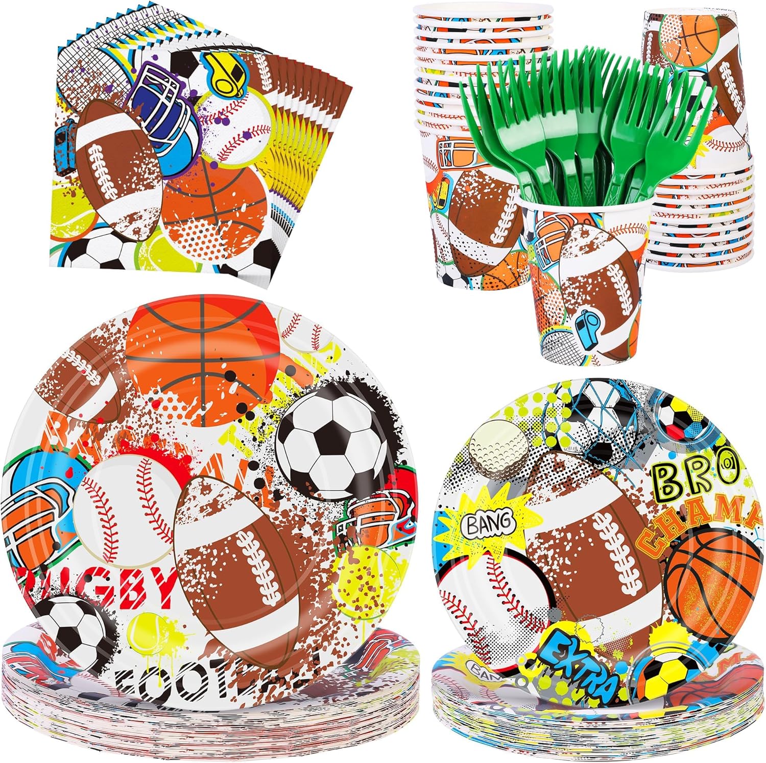 Kochorie 144 Pieces Preppy Party Supplies, Preppy Smile Tableware Sets Including Disposable Paper Plates Napkins Cups Forks Serves 24 for Smile Face Baby Shower Birthday Party Decorations