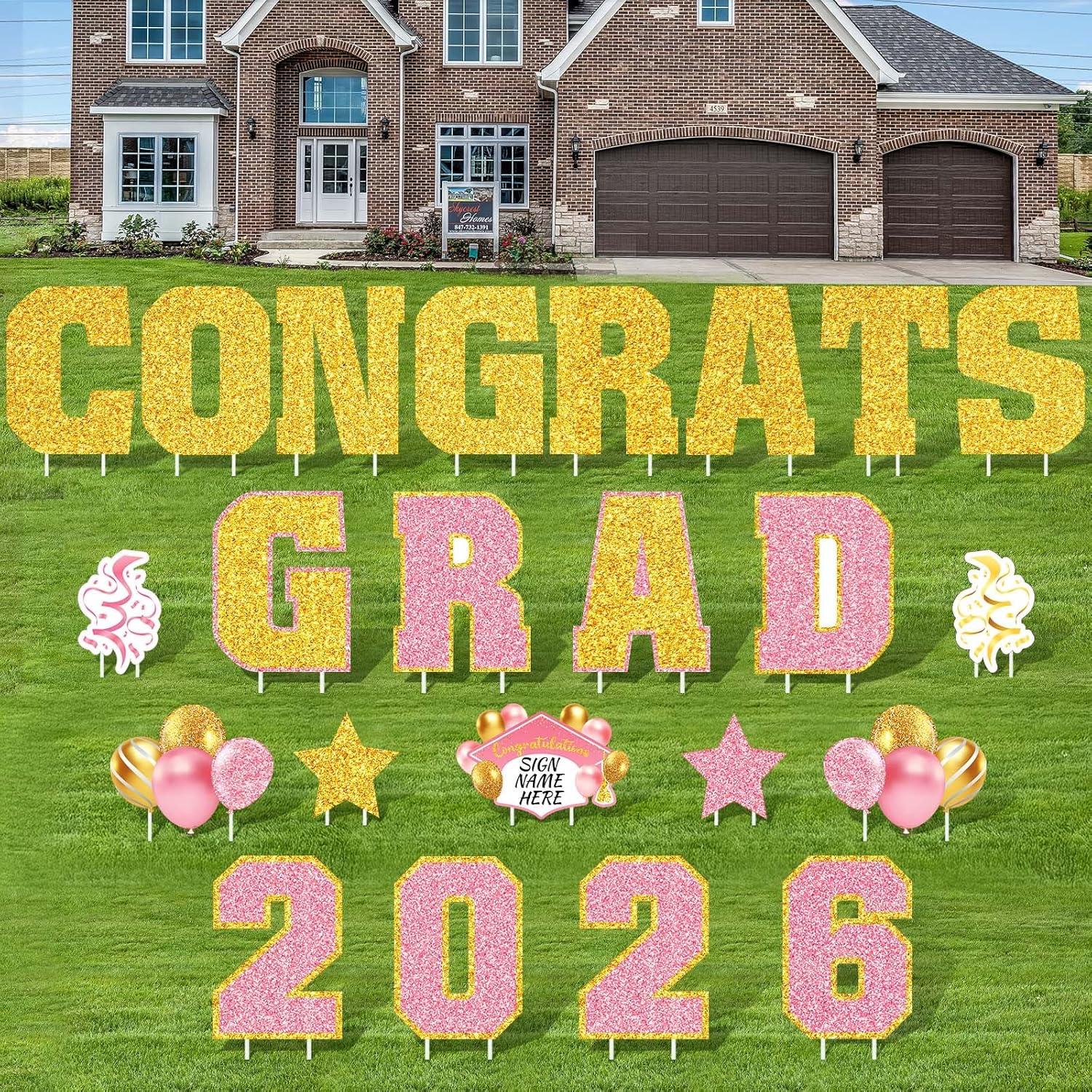 Chunful 23 Pcs Graduation Yard Sign Decorations Large 2026 Congrats Graduation Lawn Signs Grad Yard Signs with 46 Stakes for Outdoor Lawn Class of 2026 Party Decor Supplies(Black, Gold)