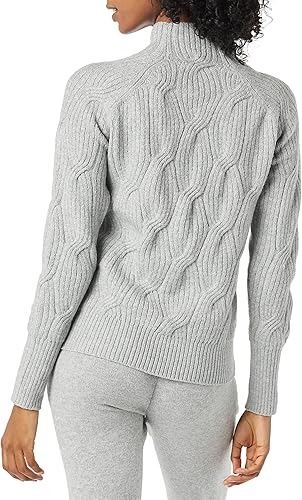 Vista 3 de Yaxa ESSENTIALS - Suéter trenzado suave al tacto con cuello alto para mujer