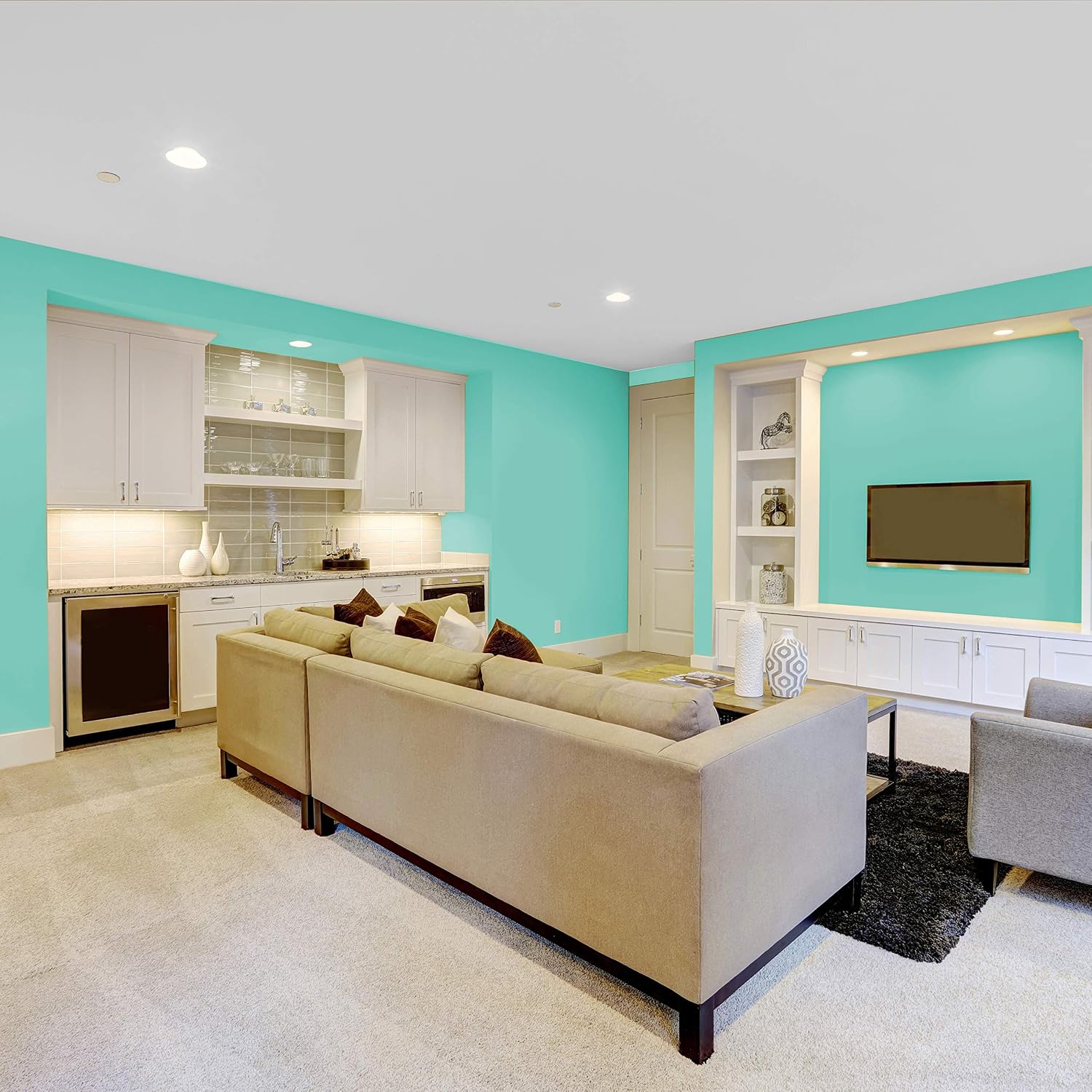 Microblend Interior Paint and Primer - Turquoise/Taffeta Shine, Flat Sheen, Quart, Premium Quality, High Hide, Low VOC, Washable, Microblend Tropical Collection