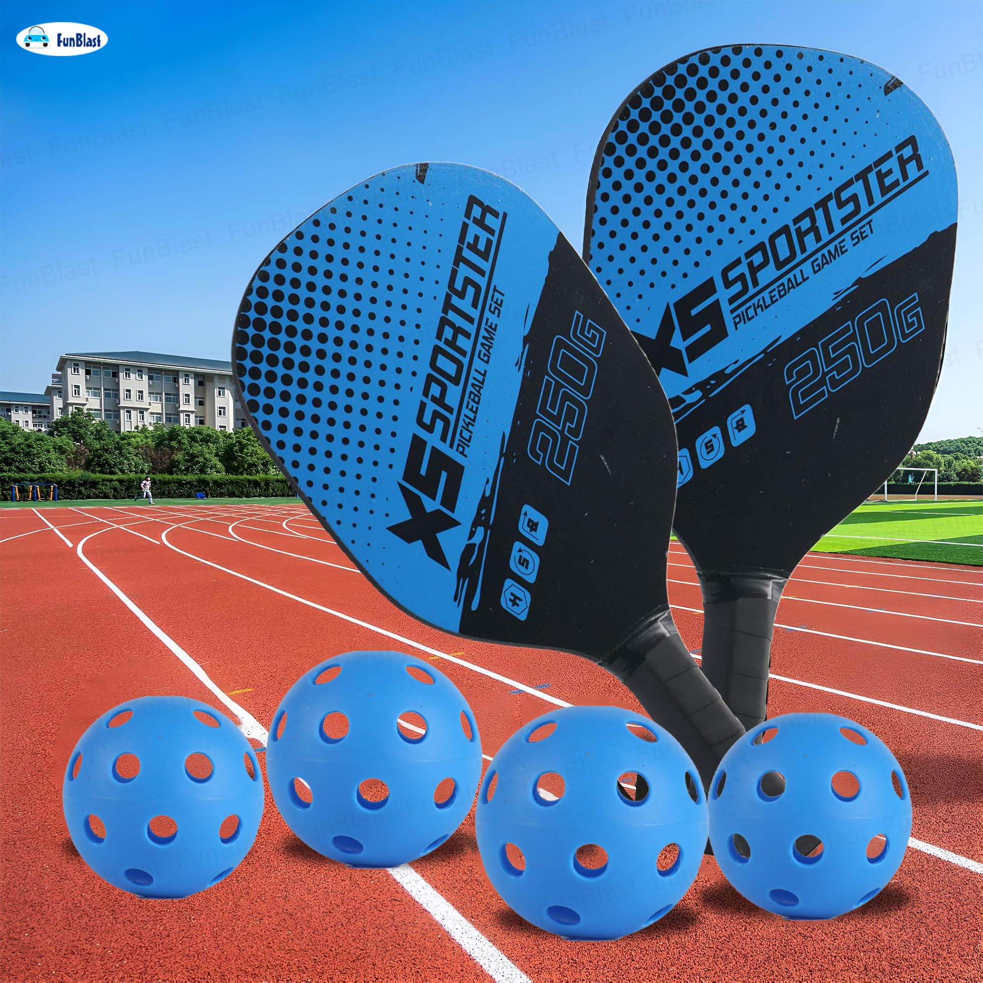 FunBlast Pickle Ball Racket Set - 2 Premium Wood Rackets with 4 Balls & Portable Carry Bag, Ideal for Kids, Men & Women - Durable & Lightweight, Outdoor Activities (Blue) — Amazon image 8