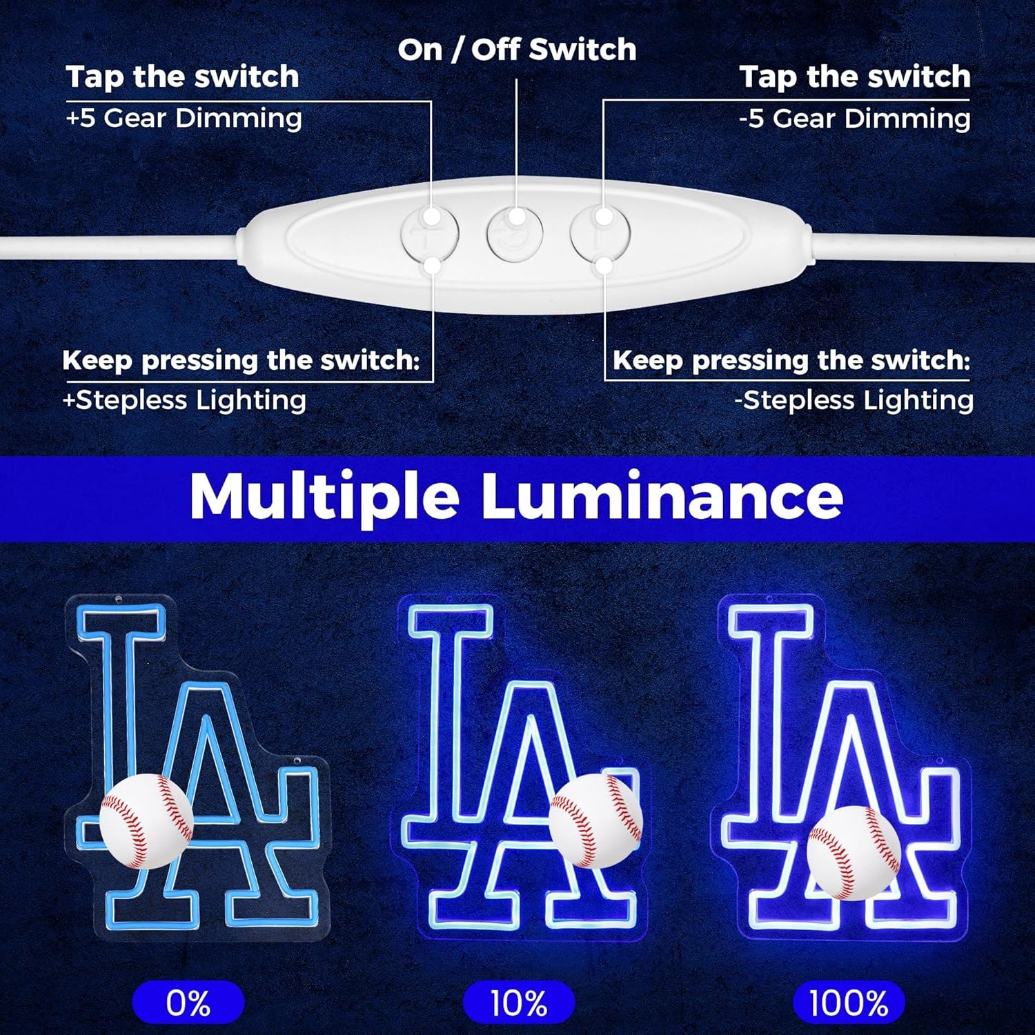 LA Baseball Neon Sign, Los Angeles Cool Light Up Dimmable LA Team Logo Hanging Led Neon Sign for Baseball Wall Decor Art, Bedroom, Party, Man Cave, Garage, Birthday Christmas Gift for Baseball Fans - Image 4