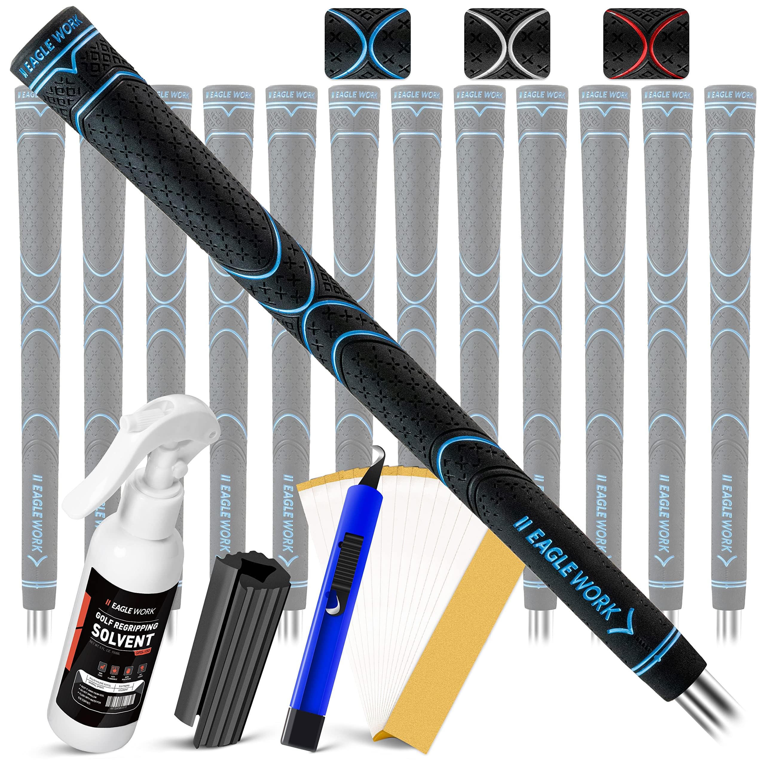 Buy EAGLE WORK Rubber Golf Grips, 13 Pack with Solvent, 15 Tapes, Vise