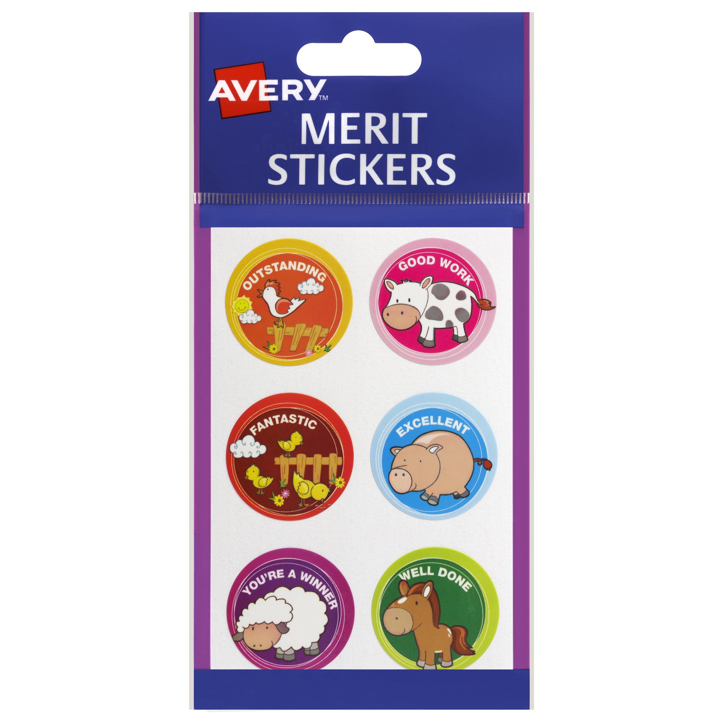 Avery Naklejki Merit and Reward, zwierzęta gospodarskie, średnica 30 mm, 96 naklejek (69604)