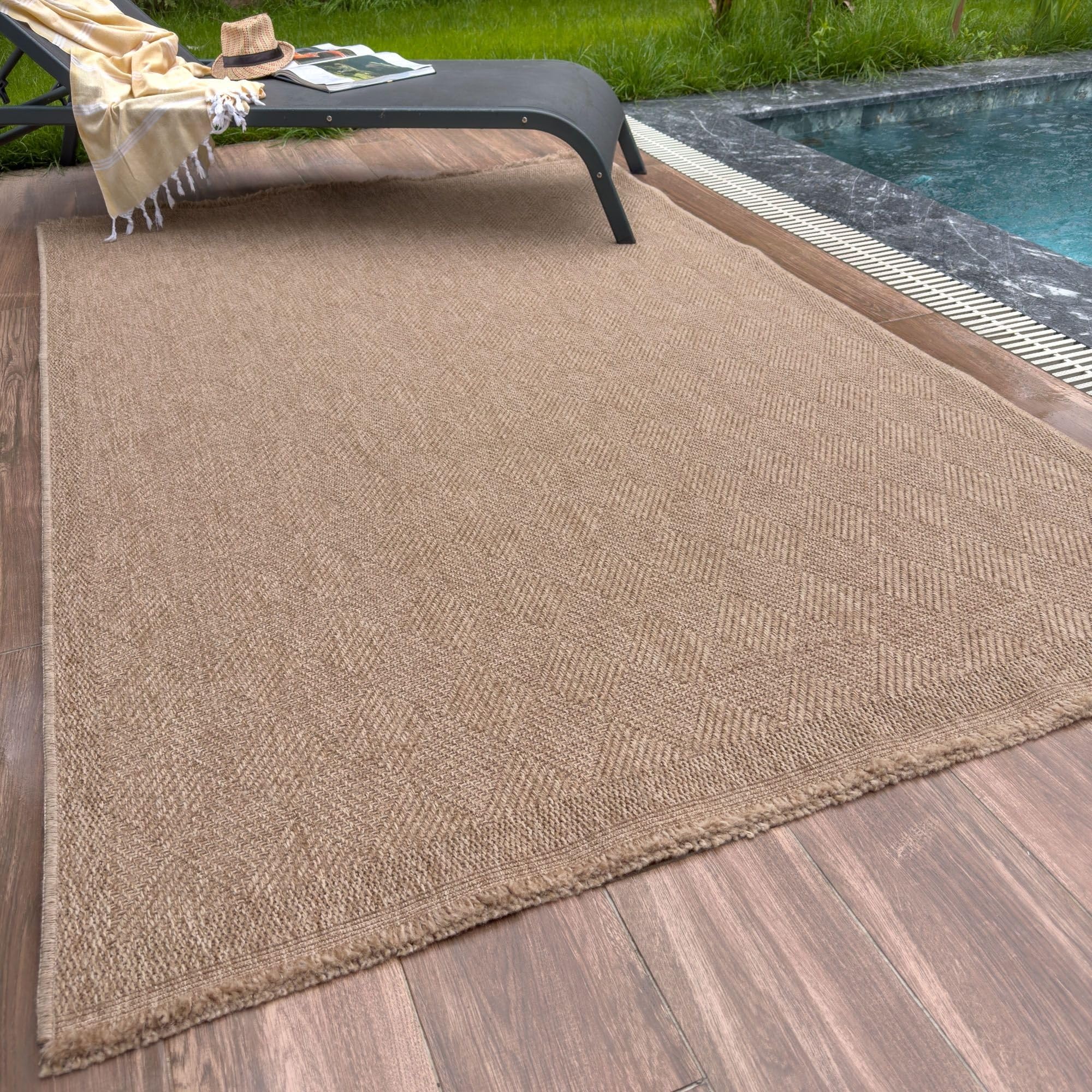 The Rugs Natural Jute Looking Diamond Design Outdoor Rugs Beige Garden Nature 5300N In | Size: 240Cm X 340Cm