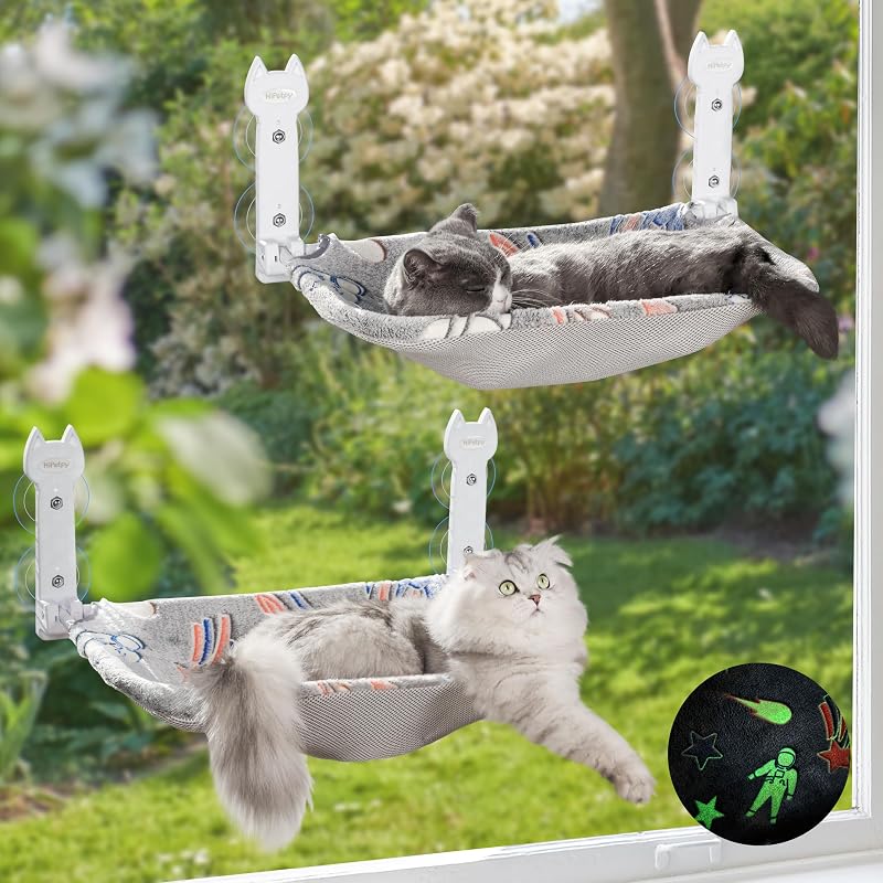 Cama de Janela para Gatos HiPetpy com Estrutura Metálica, Dobrável e Capa Reversível, Pacote com 2