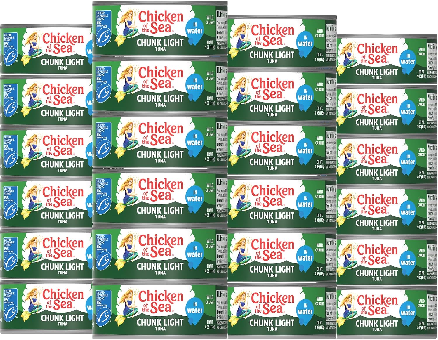 Chicken of the Sea Wild Caught Chunk Light Tuna, 5 Ounce Cans, 24-Count – High Protein 100% Classic Chunk Tuna in Water – Delicious, Easy, Nutritious Ready to Eat Meals