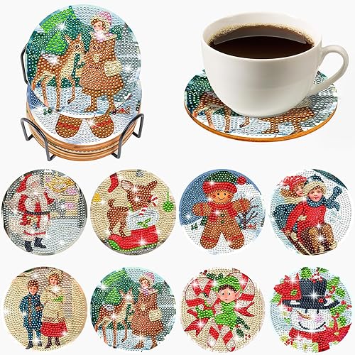 XEFINAL Pinturas artísticas de diamantes rosas de Navidad, posavasos de diamantes rosa, kits de pintura artística de diamantes para adultos,