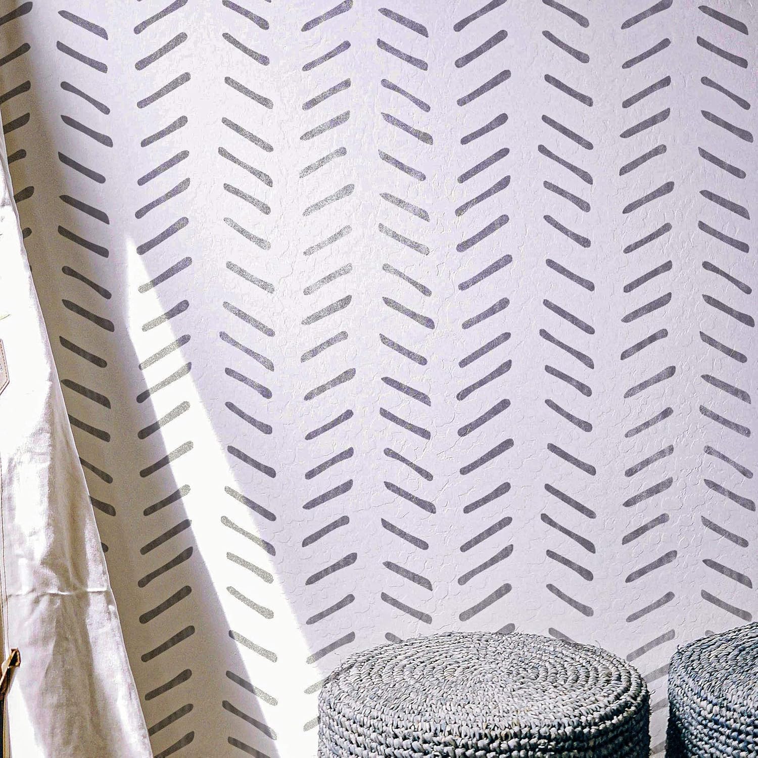 2 Pack, Priene, Herringbone Hand Drawn, Large WALL STENCIL, Modern Wall Stencils for Painting, Stencils For Walls, Simple, Wall Stencil Pattern