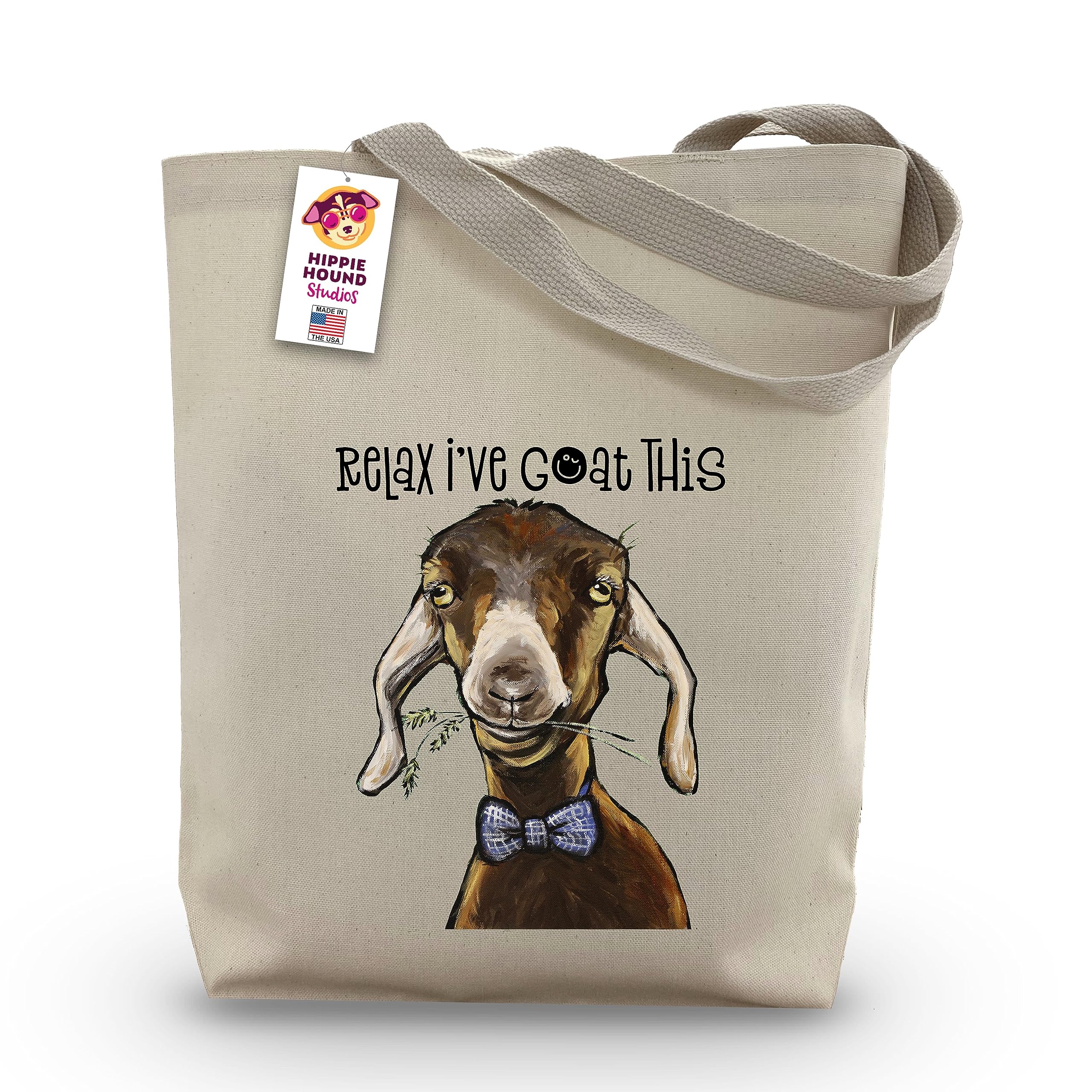 Relax I've Goat This Funny Goat Tote Bag - Goat Gifts for Women - Goat Lover Gift - Handmade Totes - Goat Canvas Totes - Cute Goat Reusable Shopping