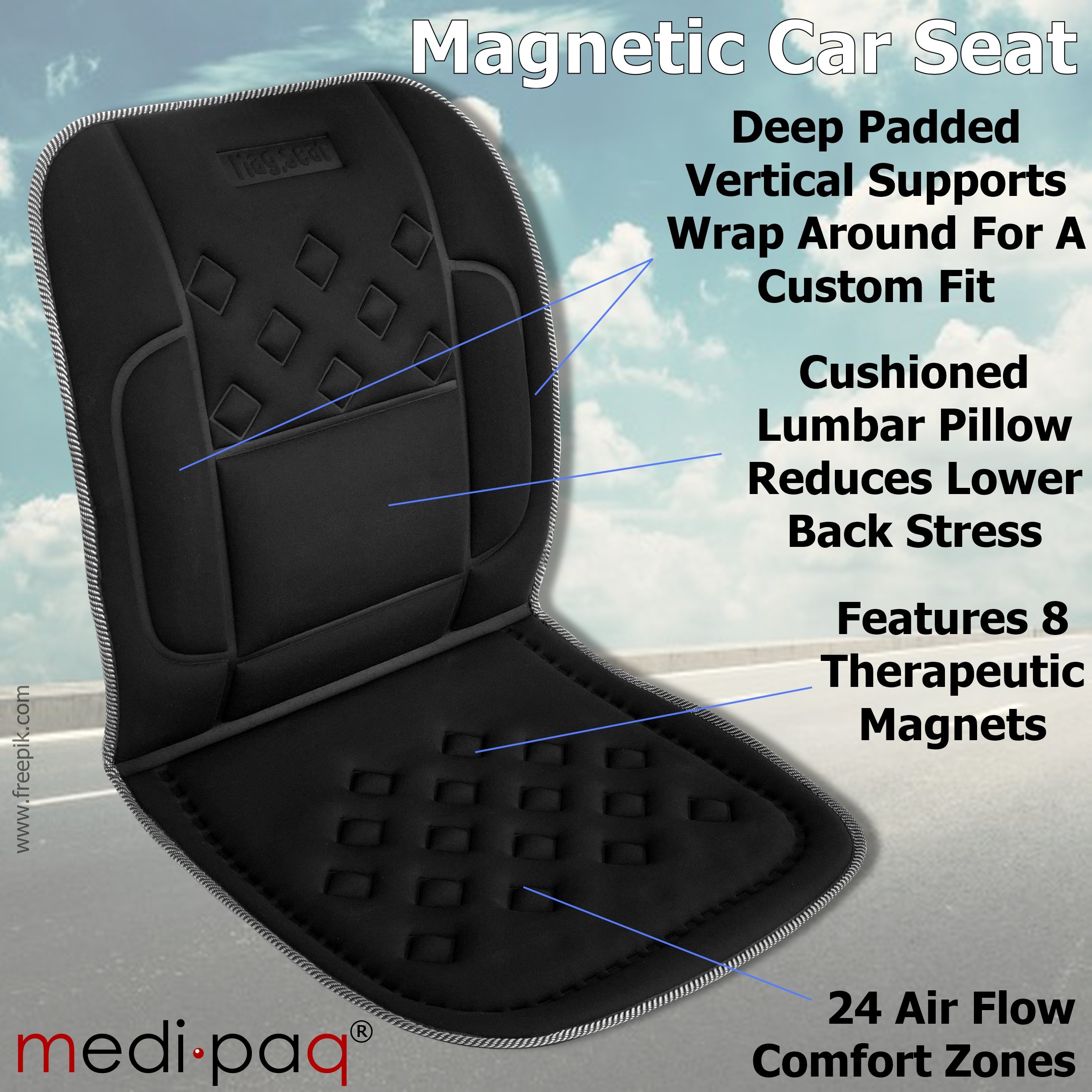 Medipaq® Car Seat SUPPORT Cushion Cover 24 AirFlow Pockets 8