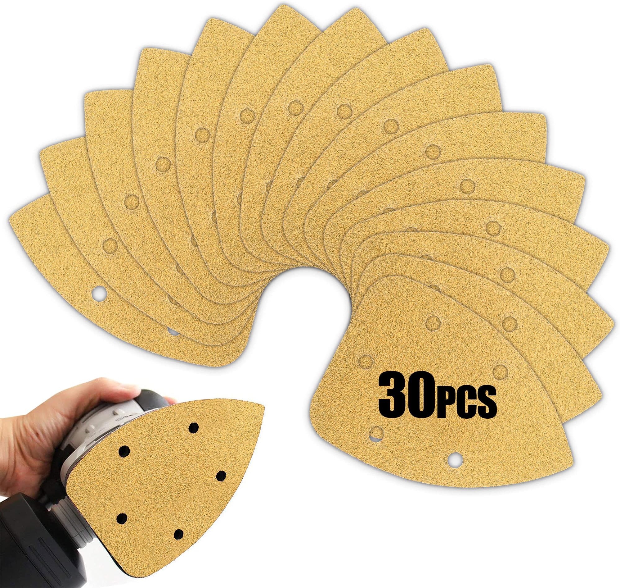 BOSHCRAFT 30 Pcs Mouse Sander Sandpaper, 80 Grit Detail Sander Sandpaper Hook and Loop Sandpaper Mouse Sander Pad for Detail Sander 5 Inch 5 Holes