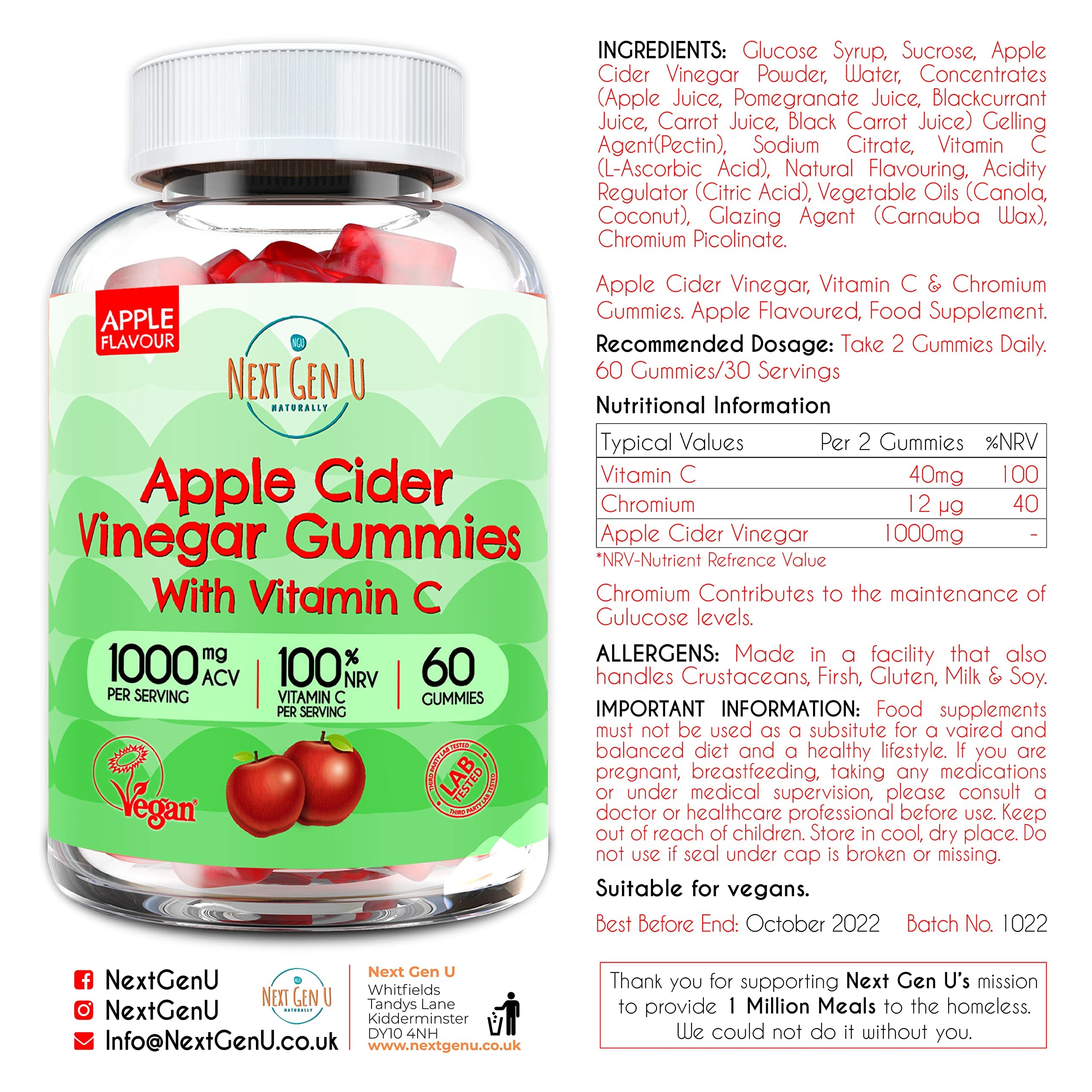 Apple Cider Vinegar Gummy with The Mother 1000mg 100 NRV Vitamin C