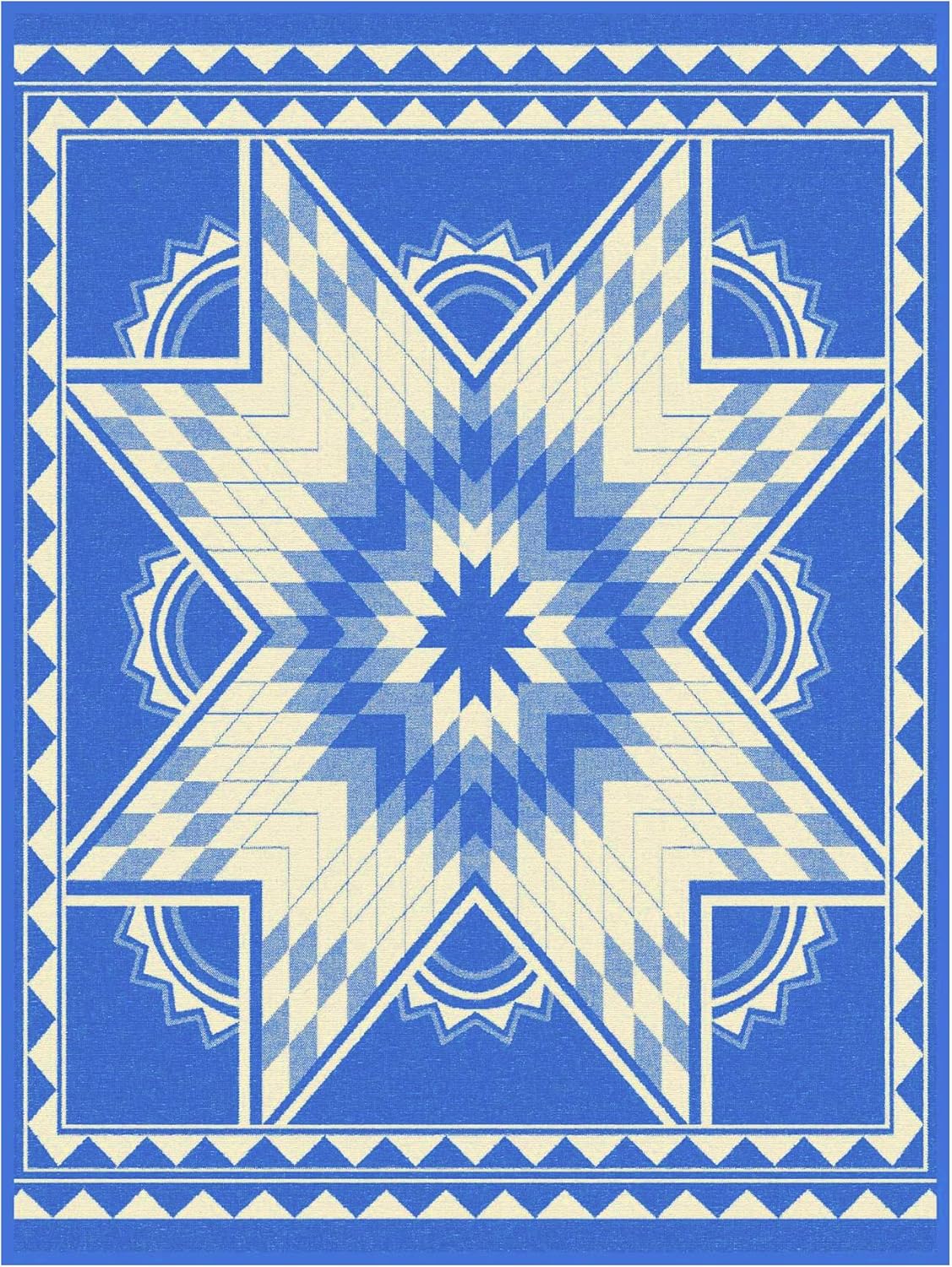 IBENA Quilting Star Woven Cotton Blend Throw Blanket Blue/Ivory