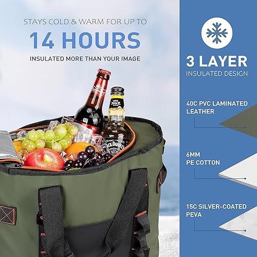 Miniatura 3 de Bolsa térmica aislada para 20 latas, plegable, a prueba de fugas, para acampar al aire libre, con cremallera, bolsas refrigeradoras portátiles