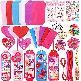 Valentine's Day Gifts for Kids - 401 PCS Valentine's Day Cards Craft Kit DIY Bookmarks Set, Valentine Craft Kits with Asso...