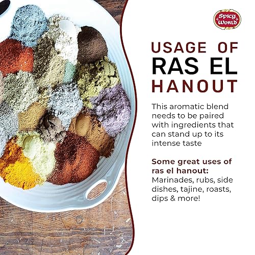 Miniatura 4 de Ras El Hanout Marroquí Seaoning 7 onzas – Mezcla de especias premium – para auténticos adobos y masajes – por Spicy World (bolsa de 7 onzas)
