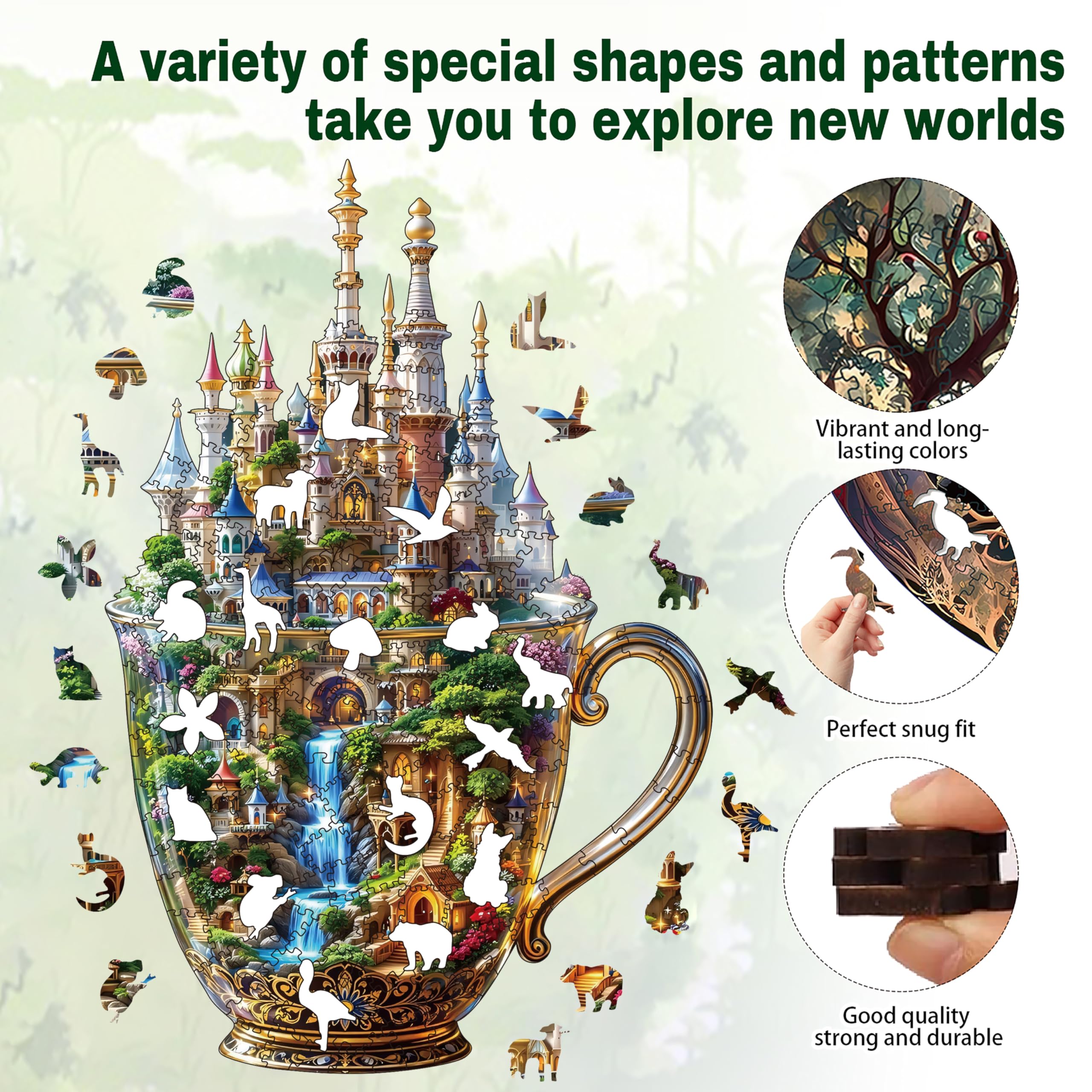 Wooden Puzzles for Adults 200 pcs House in a Cup House Wooden Jigsaw Puzzles for Adults,Irregular shape animal puzzle - Image 3