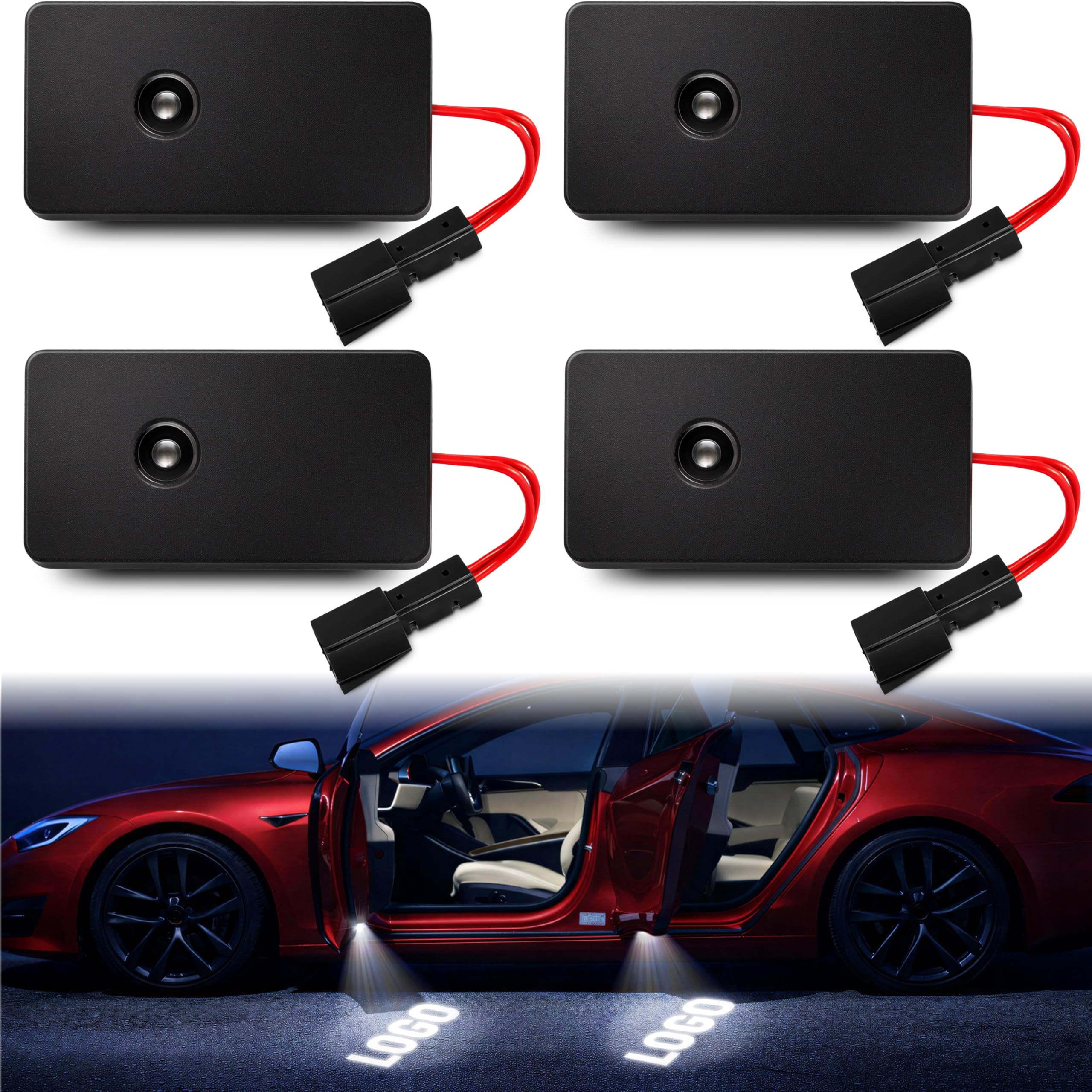 Photo 1 of ***FACTORY SEALED***Car Door Logo Lights Compatible with Model S Model 3 Model X Model Y, 4 Pack Door Welcome Projector Light with Cable, Waterproof Courtesy Door Lights***FACTORY SEALED***