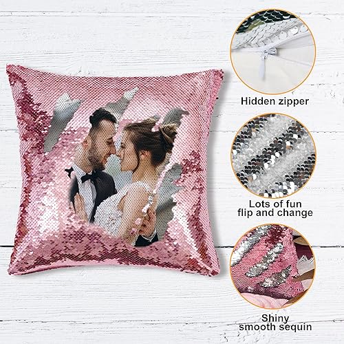 Miniatura 3 de Funda de almohada de lentejuelas con foto, almohada de lentejuelas reversible mágica personalizada con imagen, funda de cojín decorativa para el