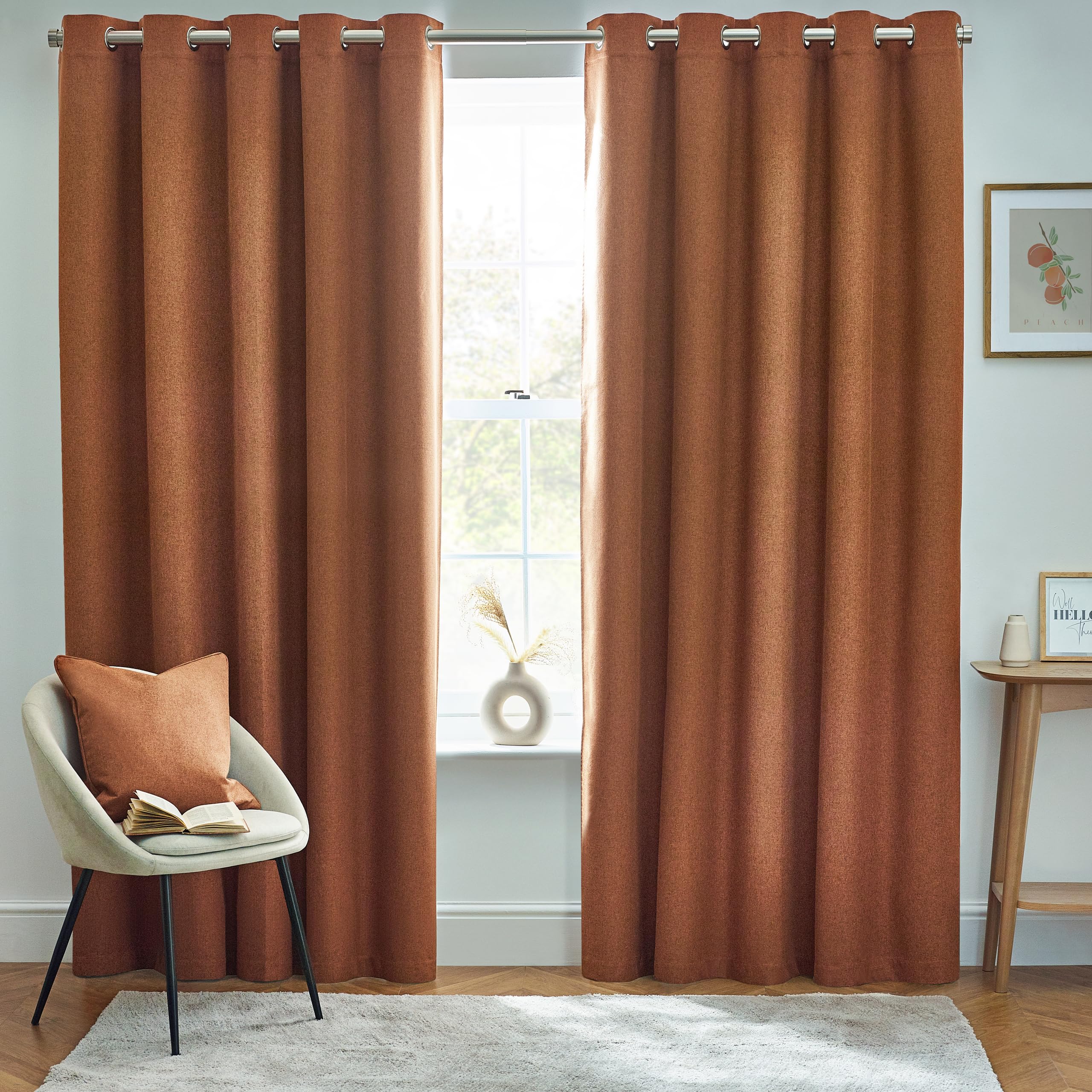 Furn Dawn Textured Blackout Eyelet Curtains Orange Size 168 X 137C