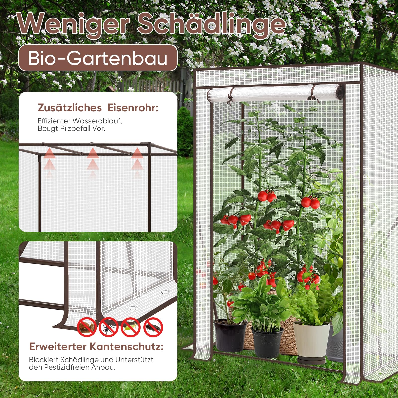 Sekey Gewächshaus Klein 150x100x50 cm, Tomatengewächshaus Foliengewächshaus Tomaten Gewächshaus Balkon Indoor Outdoor - Stabil, Winterfest & Einfach zu montieren, Weiß
