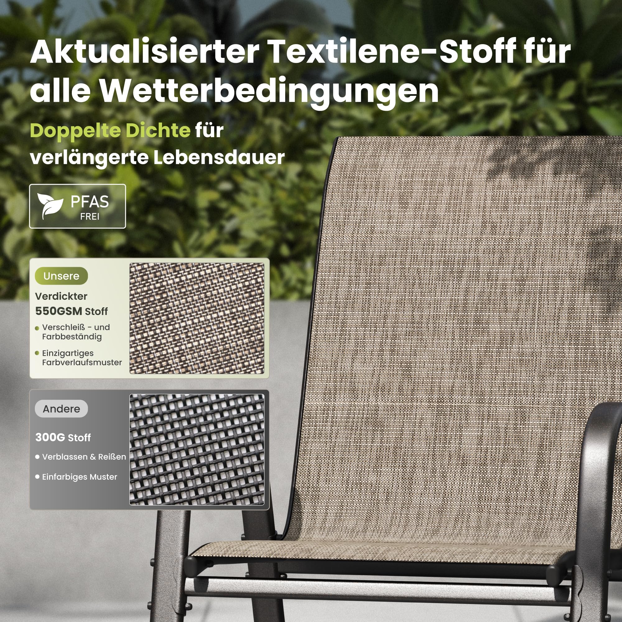 PHI VILLA Gartenstühle 6er Set, Gartensessel Stapelstühle Hochlehner, Wetterfest Terrassenstühle aus Textilene und E-Beschichtung Metall für Terrasse Veranda Hinterhof Poolbereich