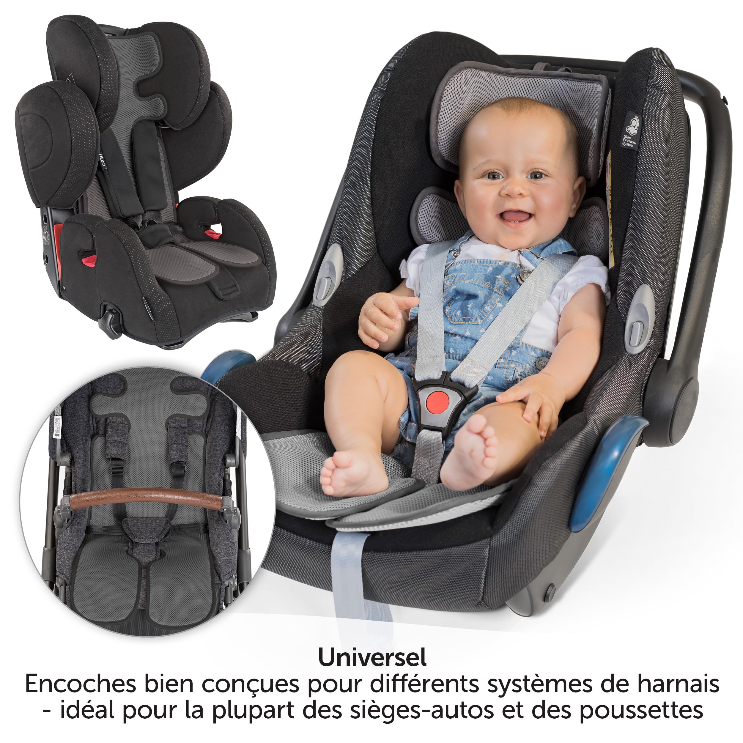 Zamboo Assise Universelle Poussette Été, Également Coussin Siege Auto et Cosy Respirant, Réduit Transpiration, Rafraîchit Bébé, Protège des Taches, Gris