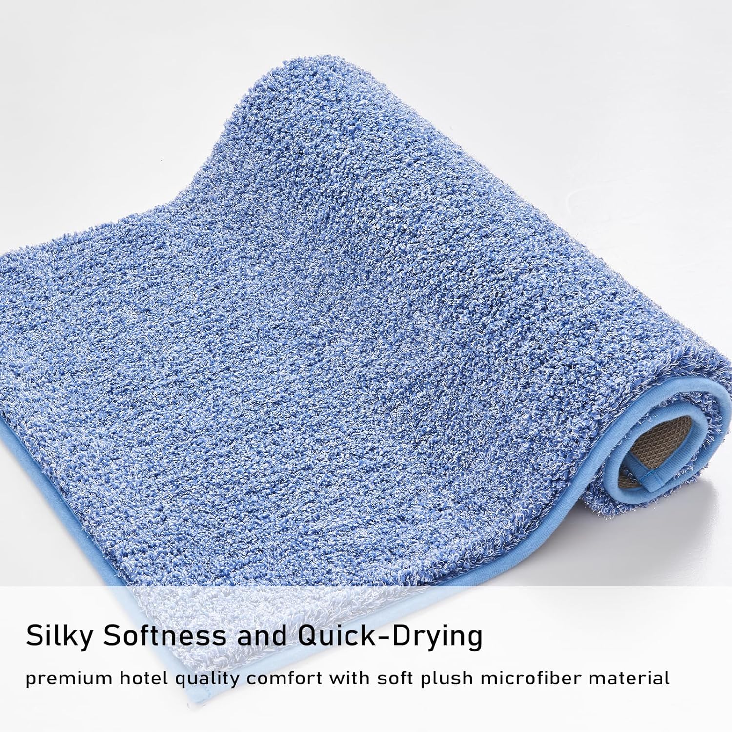 Douceur Circle Fleece Bath Mats Non Slip 35.5" X24", Super Soft Microfiber Melange Blue Bathroom Rugs Washable, Fluffy Absorbent Bath Rugs, Quick Dry Shower Mat Gifts, Blue and White
