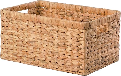 Miniatura 3 de Cesta rectangular de mimbre de jacinto de agua tejida natural con asas, grande