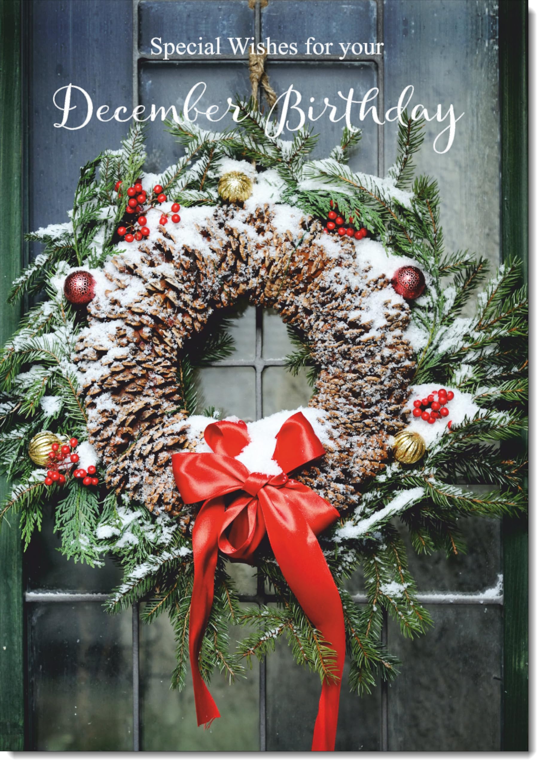 doodlecards December Birthday Christmas Card Wreath Large A4 Size Christmas Card for December Birthday with Plain Envelope — image 1