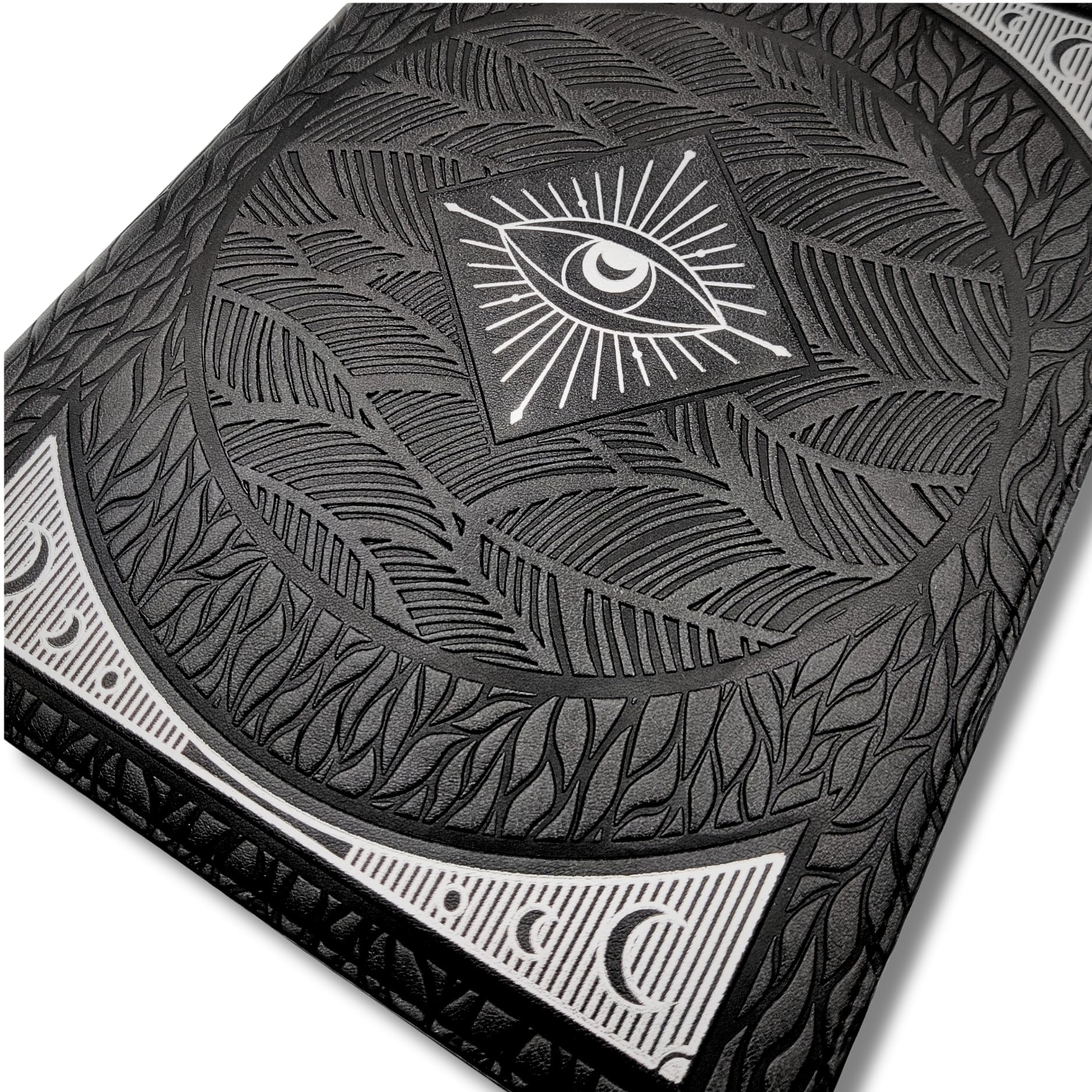 La Muci Diario de cuero vegano en relieve negro con péndulo, cuaderno vintage A5 recargable, 60 páginas de puntos, bolsillo, tarot y diario de viaje para mujeres y hombres, cuaderno con soporte para
