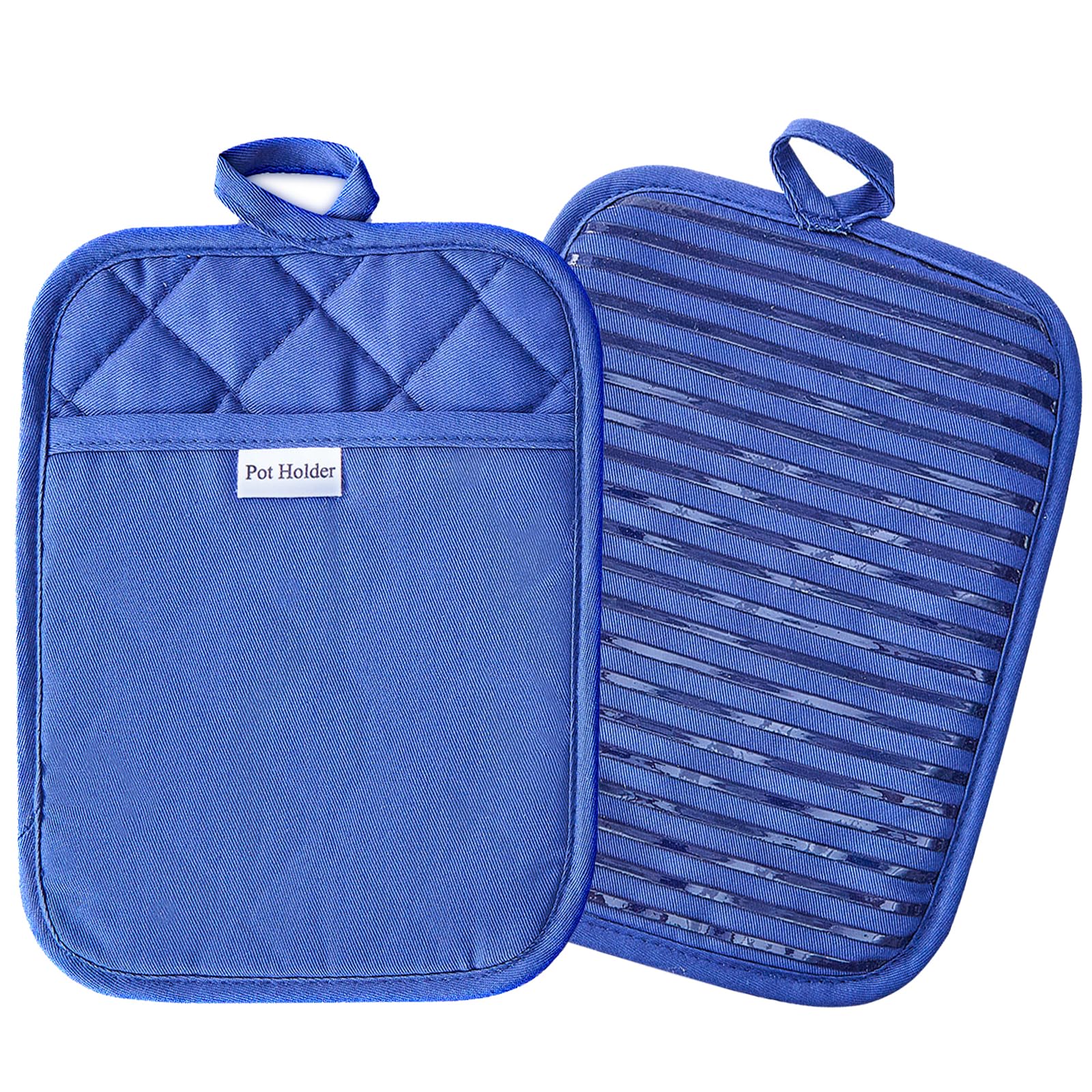 Topflappen aus 100% Baumwolle mit Silikon, für Küche, Alltag, hitzebeständig, Untersetzer, Topflappen, Ofenhandschuhe mit Tasche zum Kochen und Backen (Dunkel Blau)