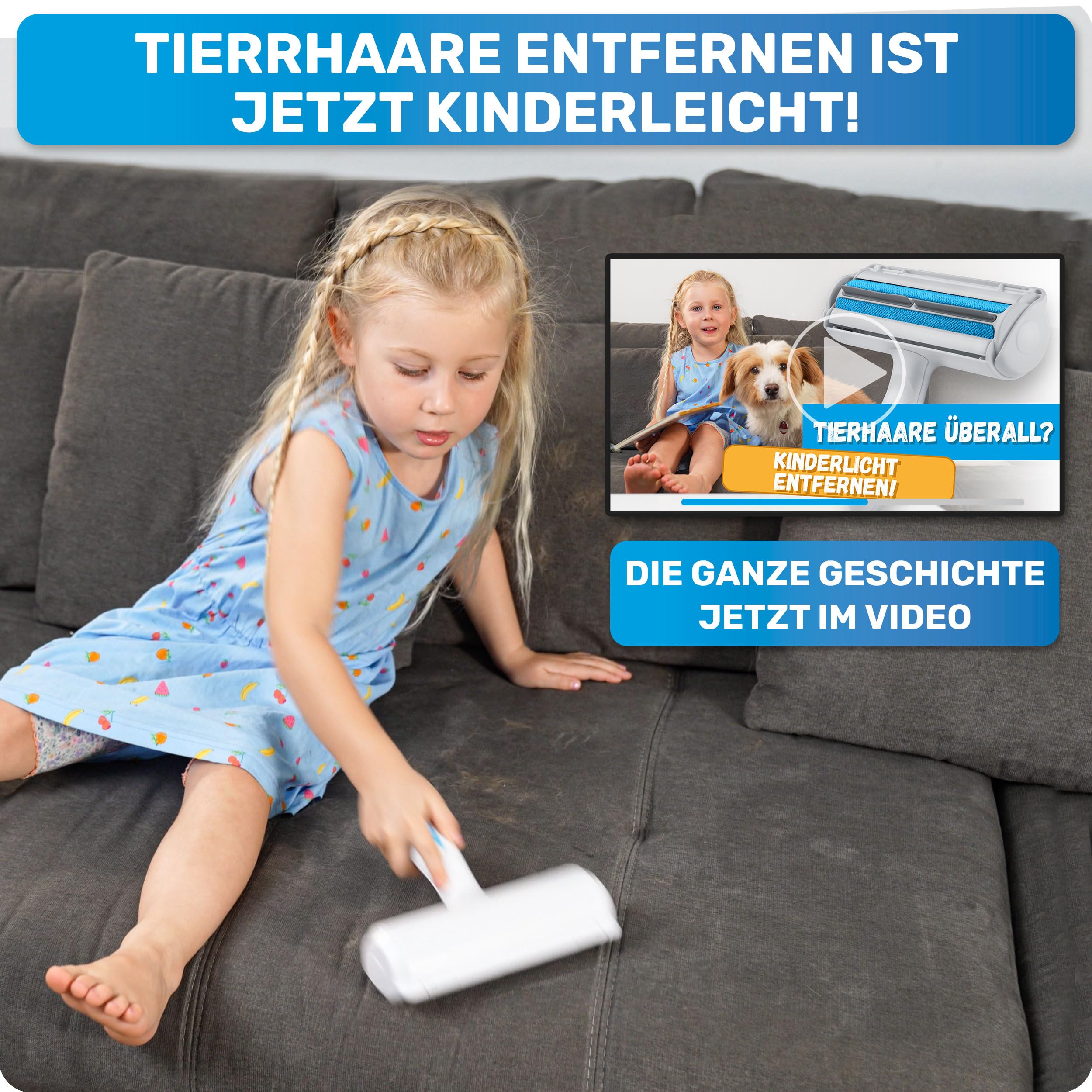 BluePet Dierenhaarverwijderaar mini-pluisroller, herbruikbare pluisverwijderaar voor dierenharen, hondenharen en kattenharen, ideaal voor kleding, bekleding en tapijten, wasbare