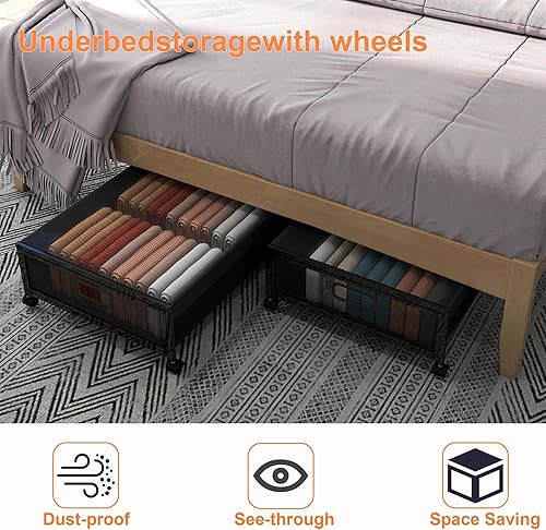 Miniatura 5 de QUELIEN Almacenamiento debajo de la cama con ruedas Grandes contenedores de almacenamiento y cajones rodantes debajo de la cama, caja organizadora