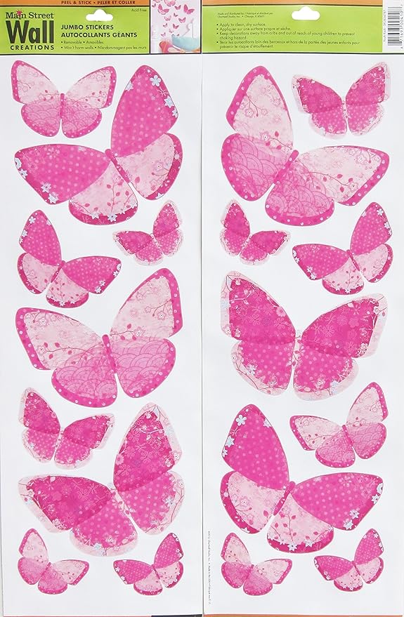 Download Amazon Com Main Street Jumbo Wall Stickers Pink Butterflies Butterfly 1 Double Sided Sheet Home Kitchen