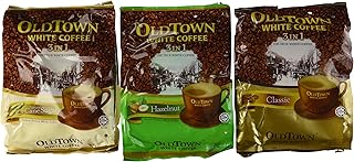 OLD TOWN White Coffee 3 in 1 Variety Pack (Classic, Natural Cane Sugar, Hazelnut), brown