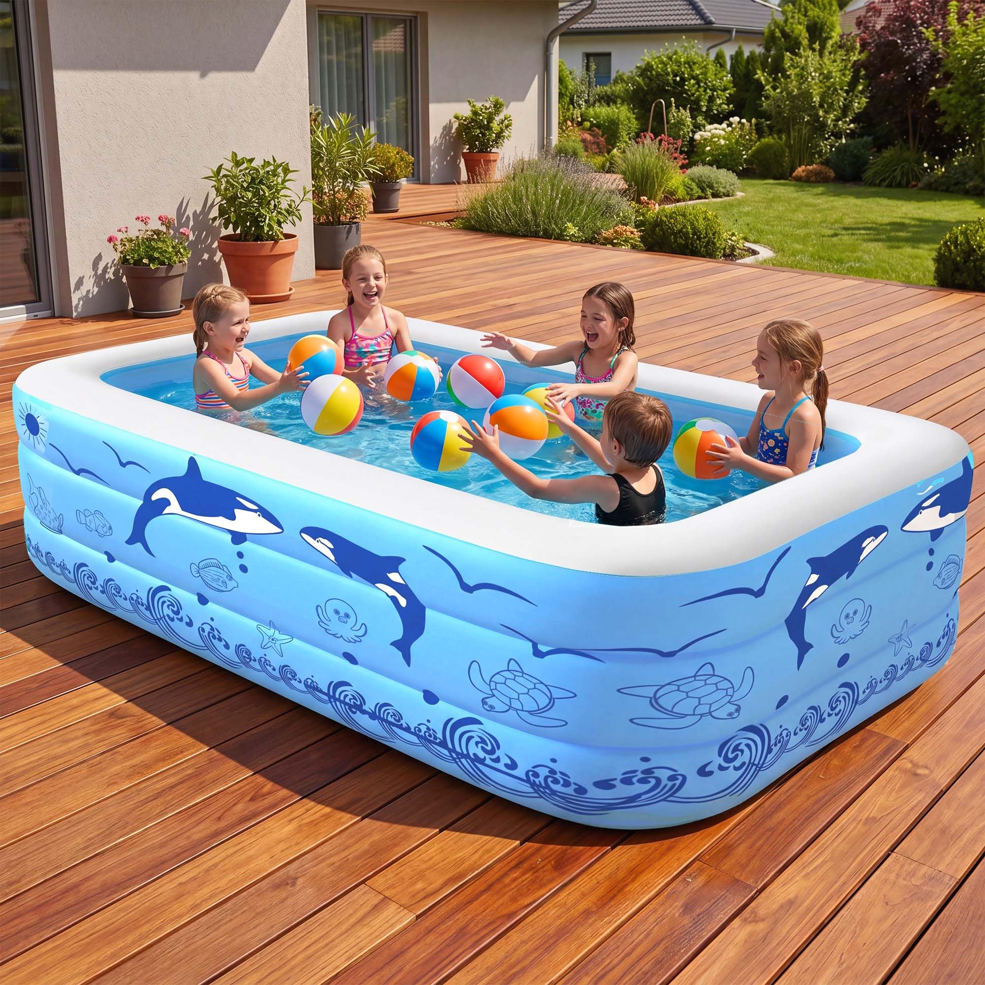 Aufblasbare Schwimmbecken, 300x165x56 cm, Großes aufblasbares Pool für Kinder und Erwachsene, Langlebiges Familien-Freizeitpool, Kinderbecken für Garten, Hinterhof