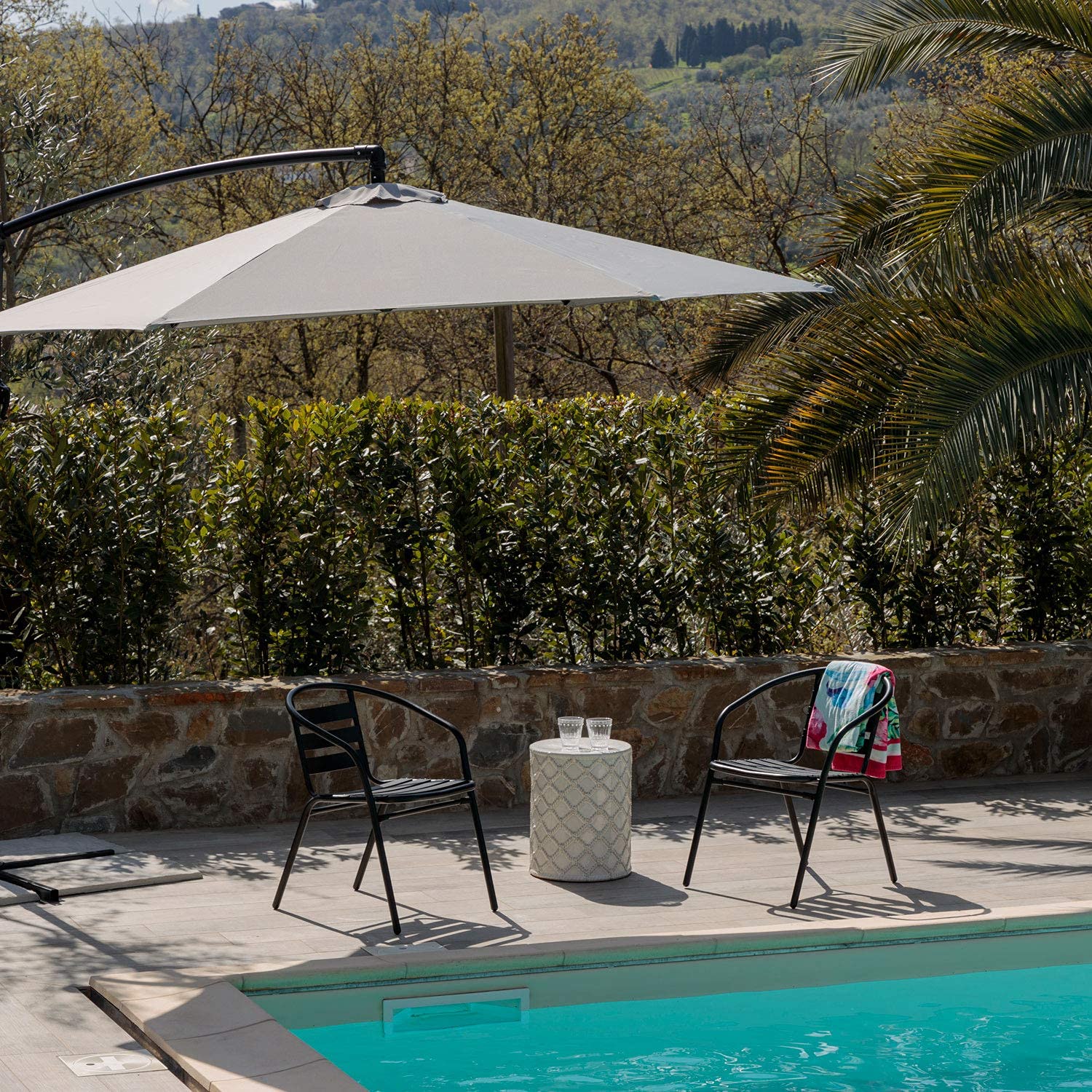Baroni Home Set Sedie da Giardino, Sedie da Esterno per Giardino, Terrazza, Balcone, Veranda, Piscina, in Metallo, Sedie Impilabili, Colore Nero, 2 Pezzi 56x55x75 cm