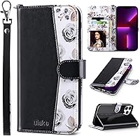 Vista 24 de ULAK Funda tipo cartera compatible con iPhone 13 para hombres, funda protectora con tapa de piel PU premium y función de caballete con tarjetero