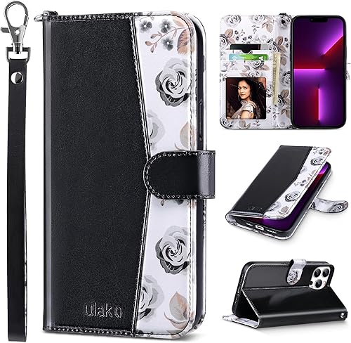 Miniatura 24 de ULAK Funda tipo cartera compatible con iPhone 13 para hombres, funda protectora con tapa de piel PU premium y función de caballete con tarjetero