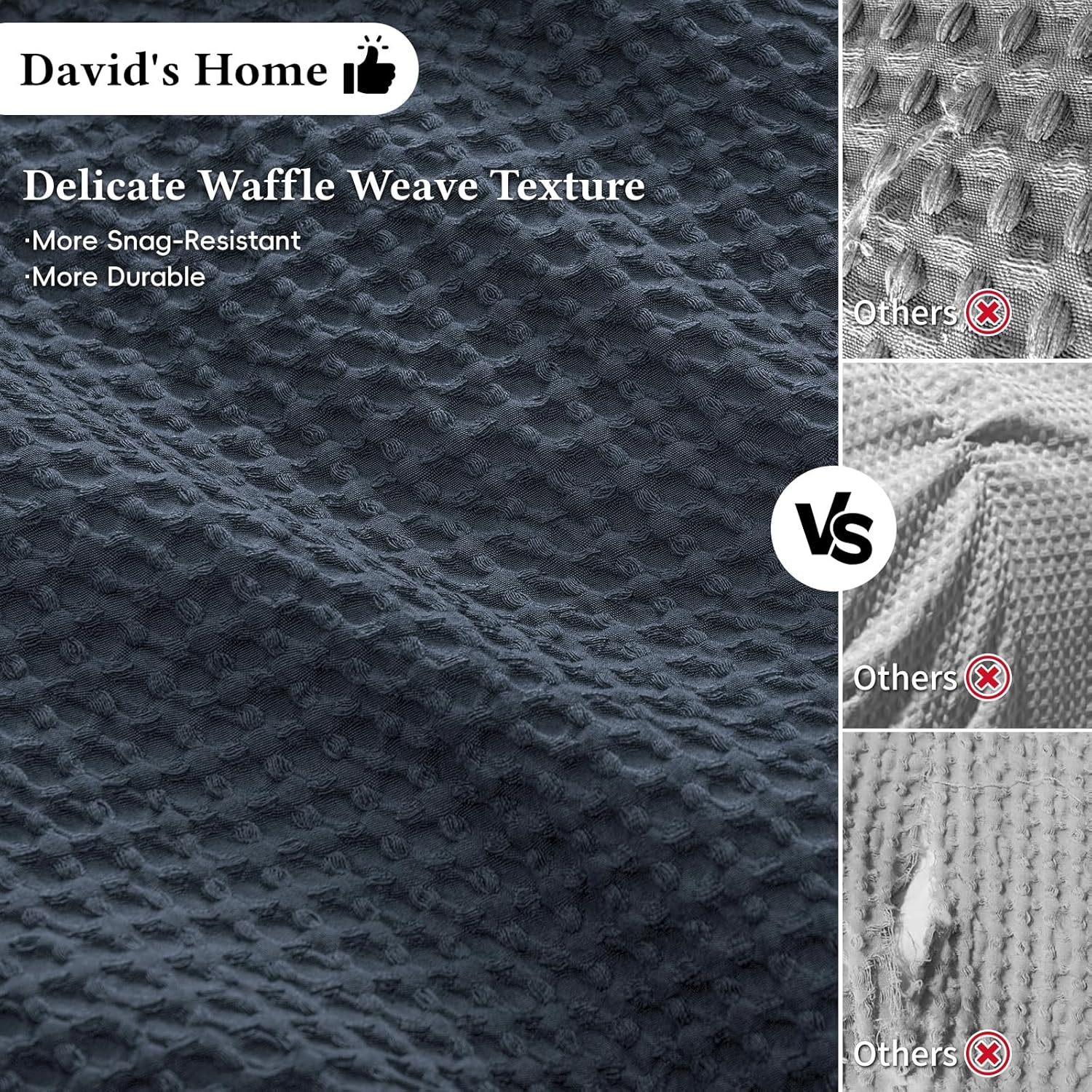 David's Home Waffle Weave Duvet Cover Set Queen Size,Soft Breathable 3pcs Comforter Cover Set with 2 Pillowcases,Textured Home Decor Bedding Set Cozy for All Seasons, Indigo 90"×90",No Comforter